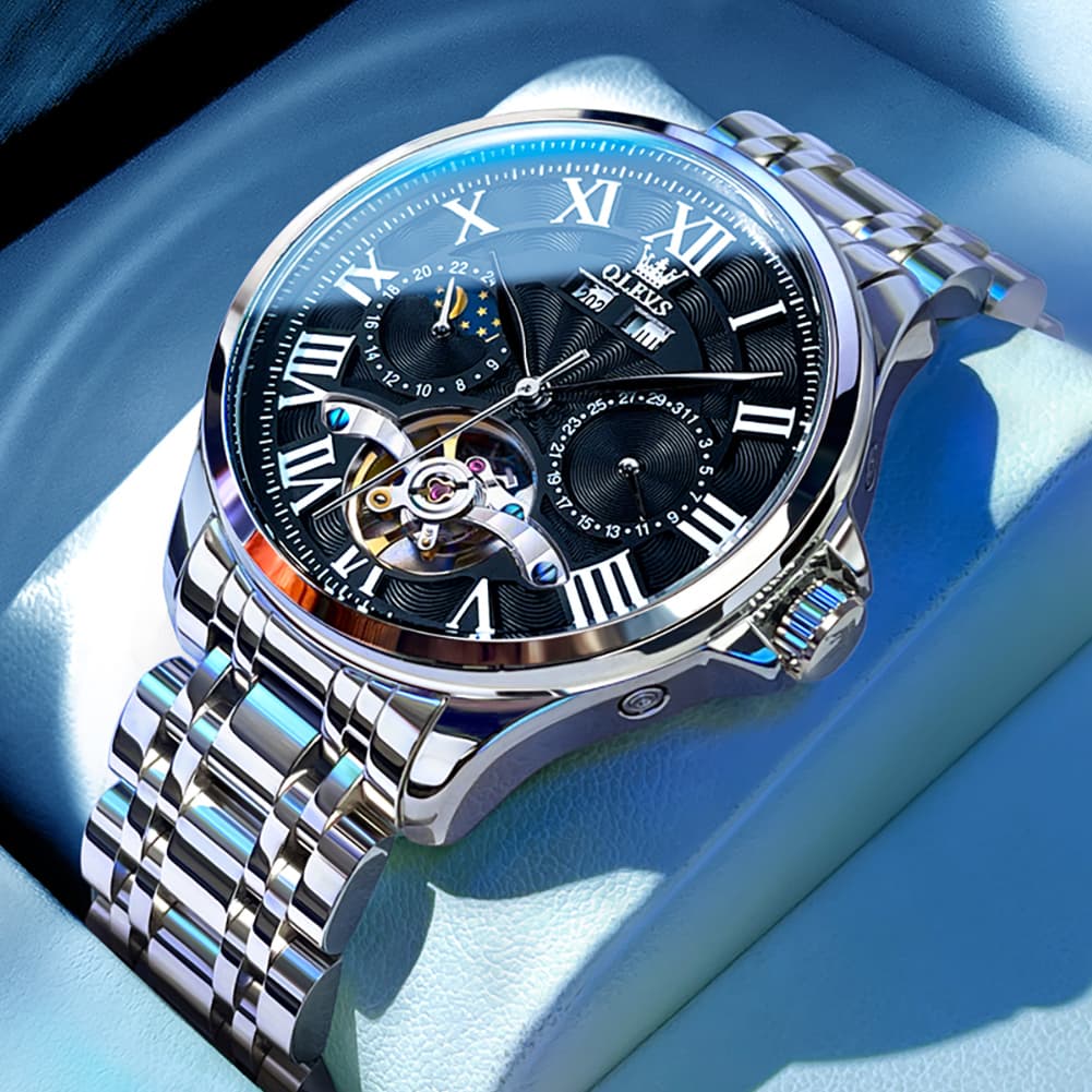 OLEVS 7013 Multi Function Sun and Moon Mechanical Watch for Men