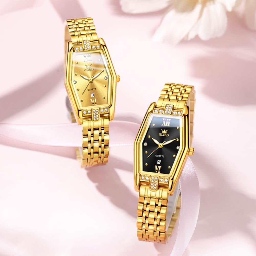 OLEVS 3699 Tonneau Geometric Crystal Womens Dress Watch