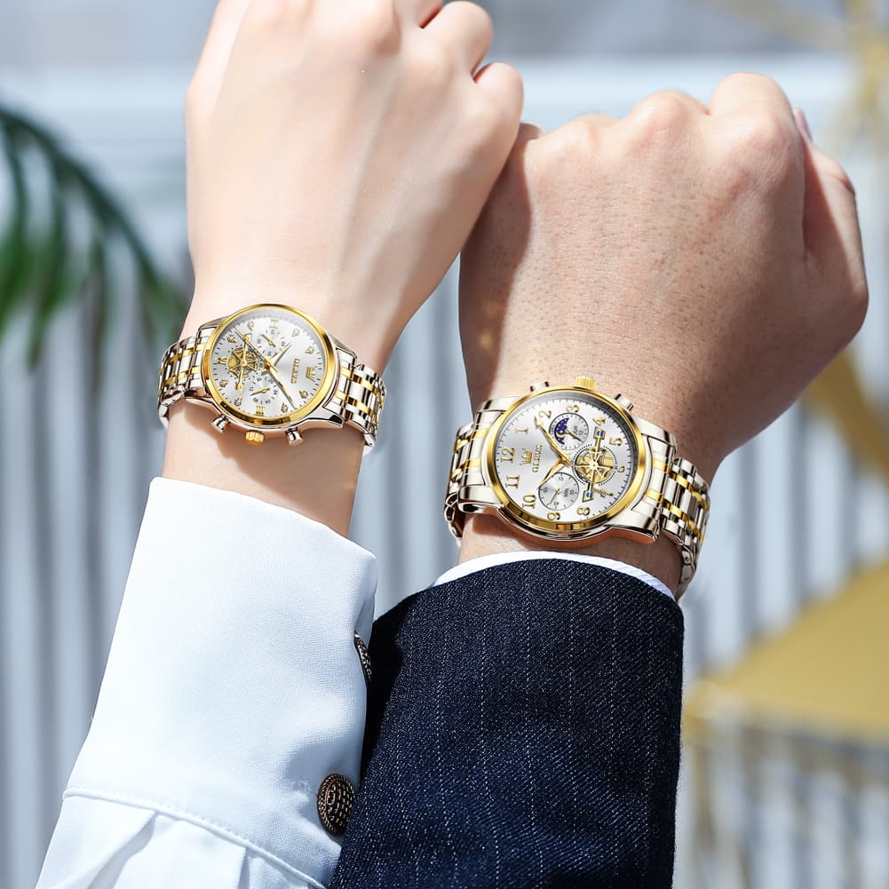 OLEVS 2900 Classic Chronograph Couples Watch Set Men Women