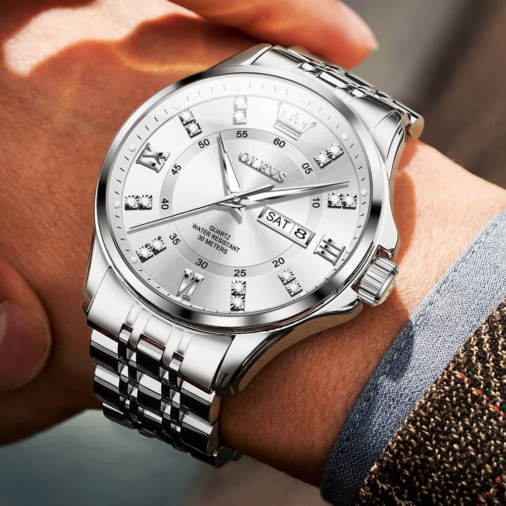 OLEVS 3620 Classic Diamond Quartz Steel Watch for Men