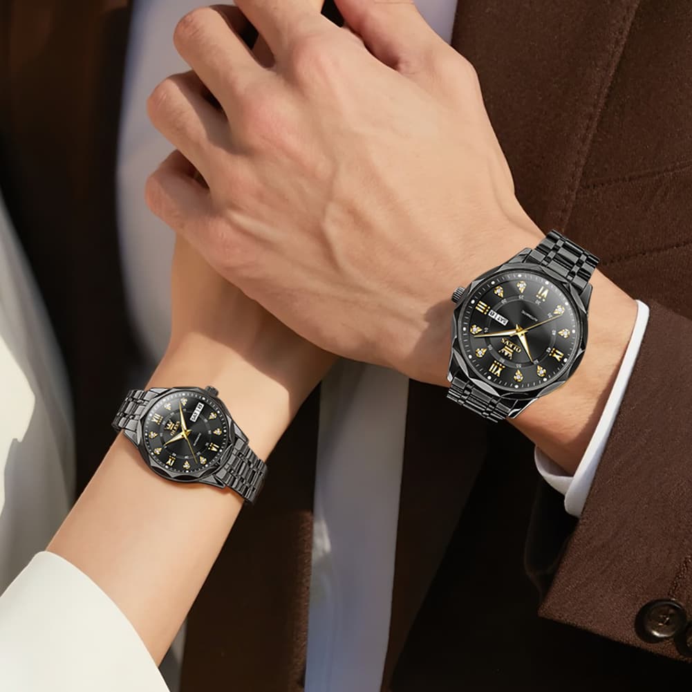 OLEVS 6727 Automatic Diamond Mechanical Watch Set For Couples