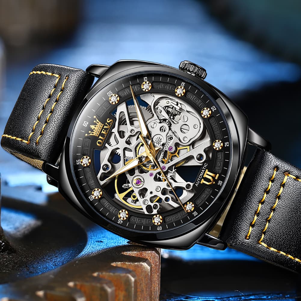 OLEVS 6651 Tonneau Skeleton Mechanical Watch for Men