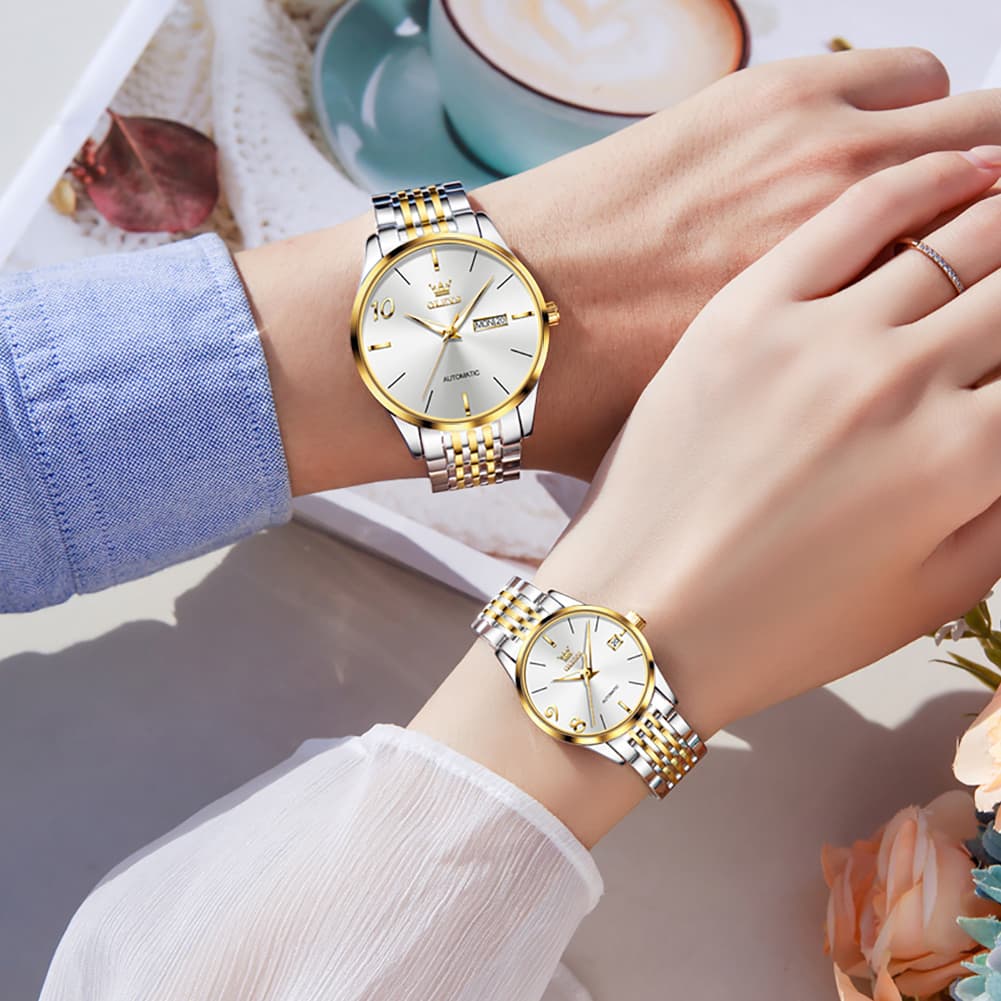 OLEVS 6632 Stainless Steel Automatic Mechanical Couple Watches