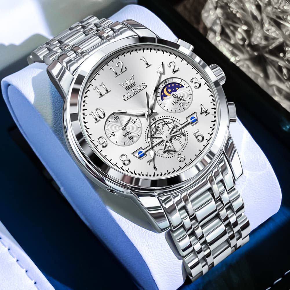 OLEVS 2900 Steel Chronograph Moon Phase Watch for Men