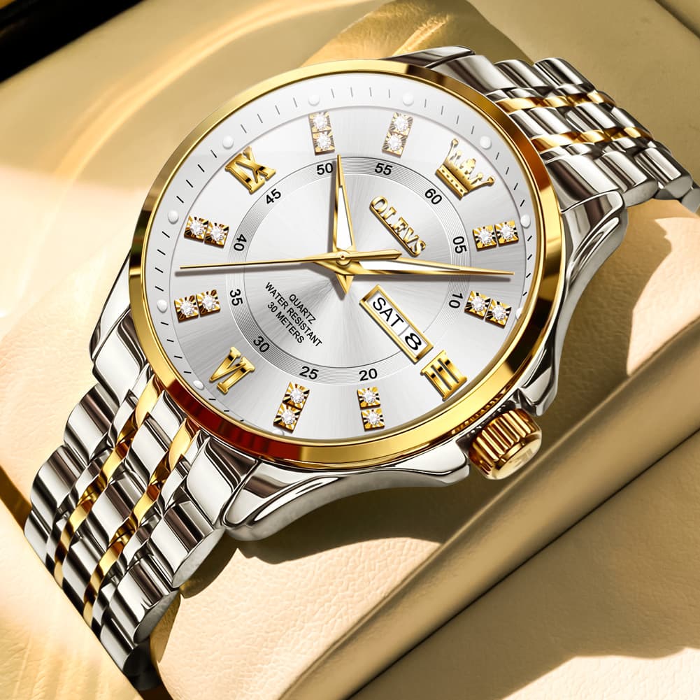 OLEVS 3620 Classic Diamond Quartz Steel Watch for Men