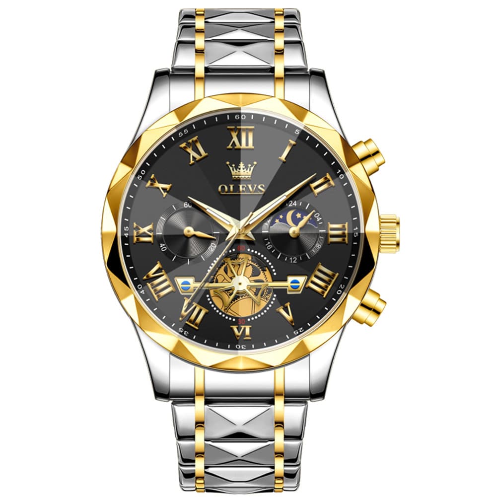 OLEVS 2709 Luxury Moon Phase Open Heart Quartz Watch for Men