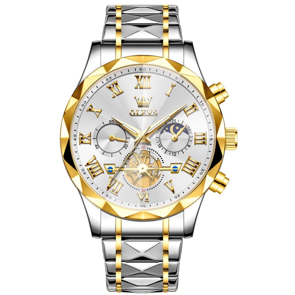 OLEVS 2709 Luxury Moon Phase Open Heart Quartz Watch for Men