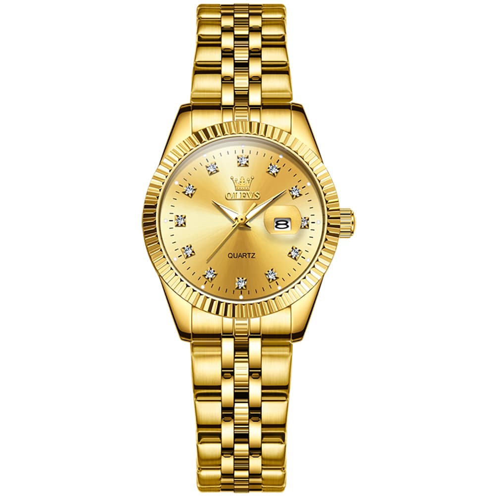 OLEVS Couple Watches Fluted Bezel Diamond Dial Quartz Watch 5526 Jubilee Band for His and Hers