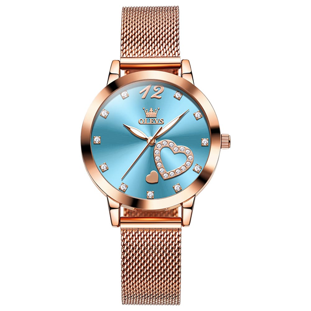 OLEVS 5189 Heart Motif Milanese Mesh Quartz Watch for Women