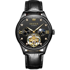 OLEVS 3601 Classic Open Heart Automatic Leather Watch for Men