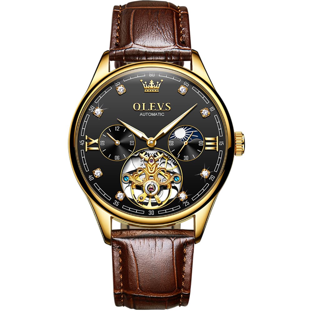 OLEVS 3601 Classic Open Heart Automatic Leather Watch for Men