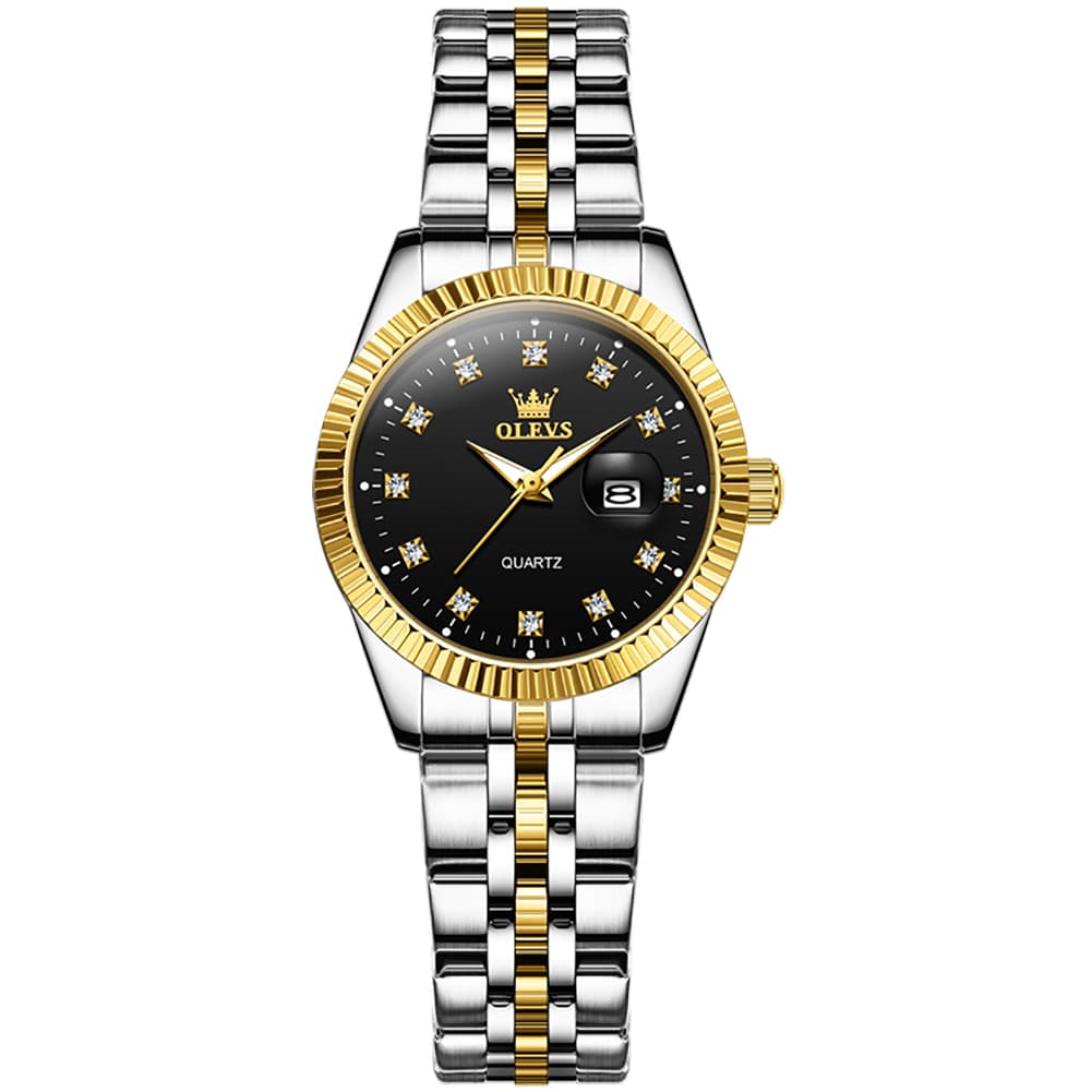 OLEVS Couple Watches Fluted Bezel Diamond Dial Quartz Watch 5526 Jubilee Band for His and Hers