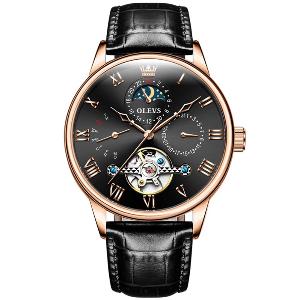 OLEVS 7009 Sun and Moon Skeleton Mechanical Watch for Men