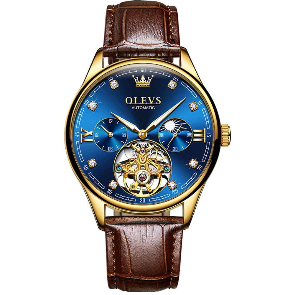 OLEVS 3601 Classic Open Heart Automatic Leather Watch for Men