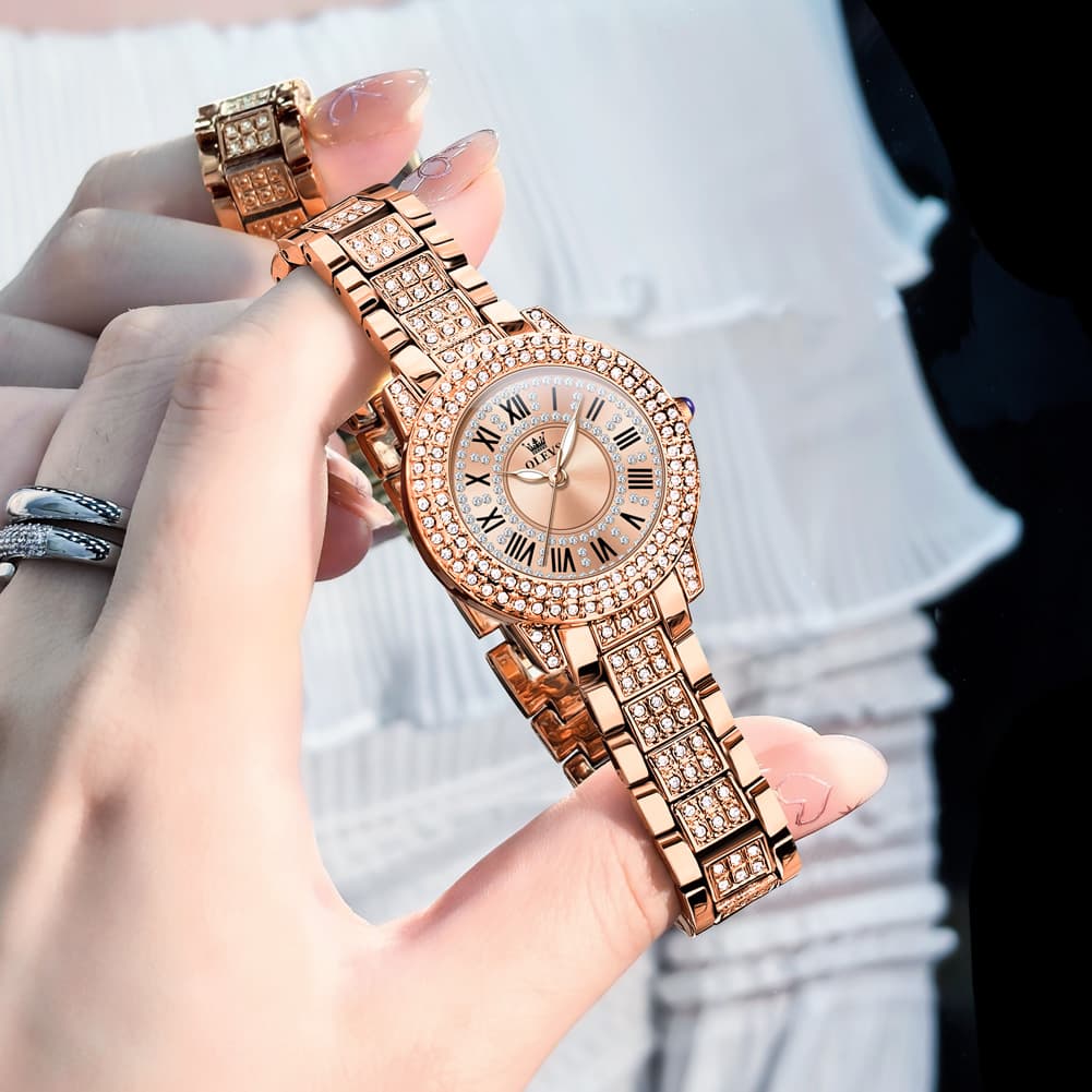 OLEVS 9943 Diamond Paved Dial Luxury Watch for Women
