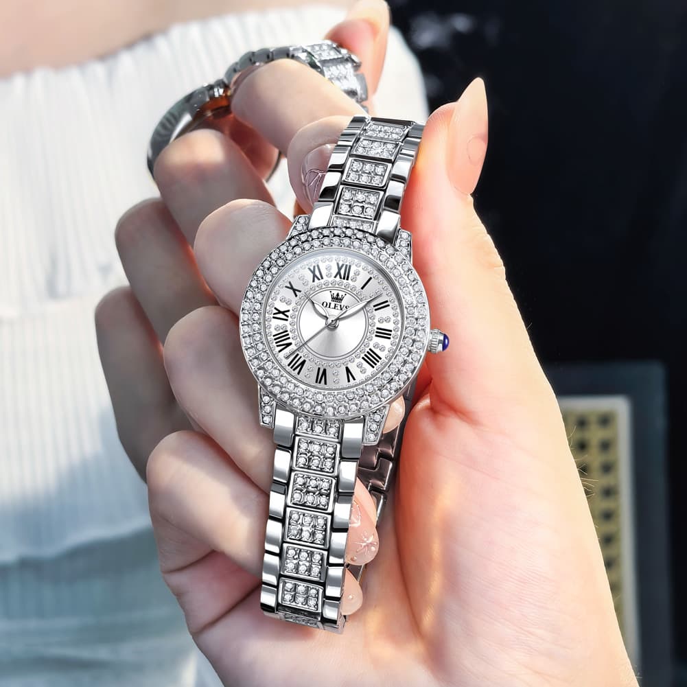 OLEVS 9943 Diamond Paved Dial Luxury Watch for Women