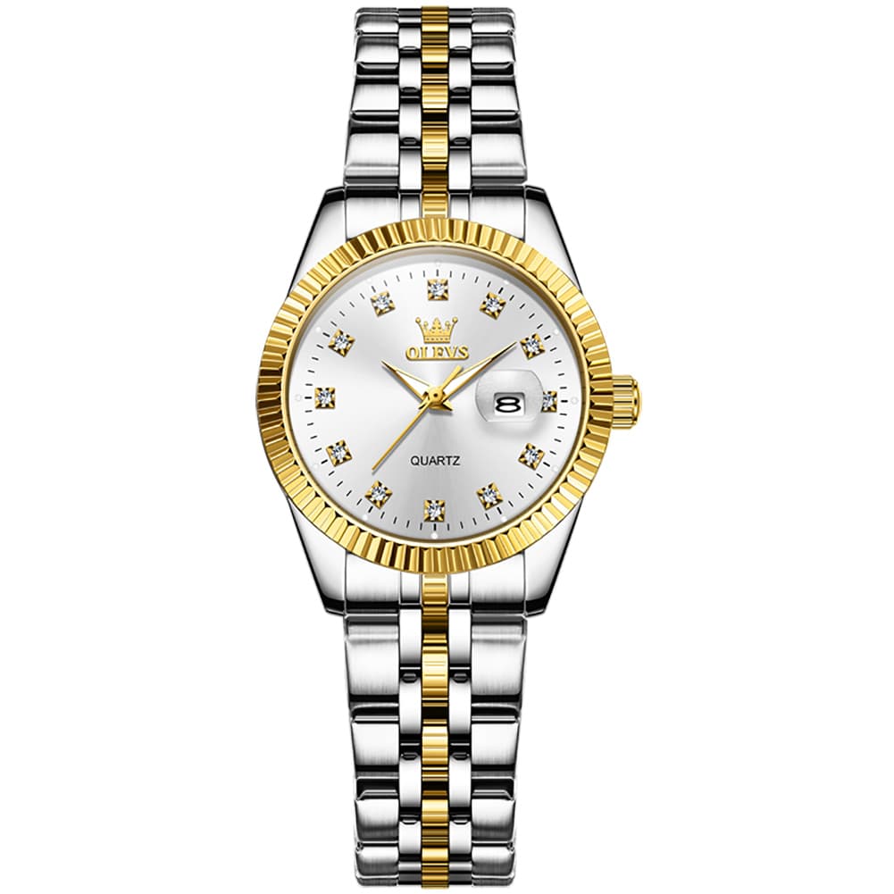 OLEVS Couple Watches Fluted Bezel Diamond Dial Quartz Watch 5526 Jubilee Band for His and Hers