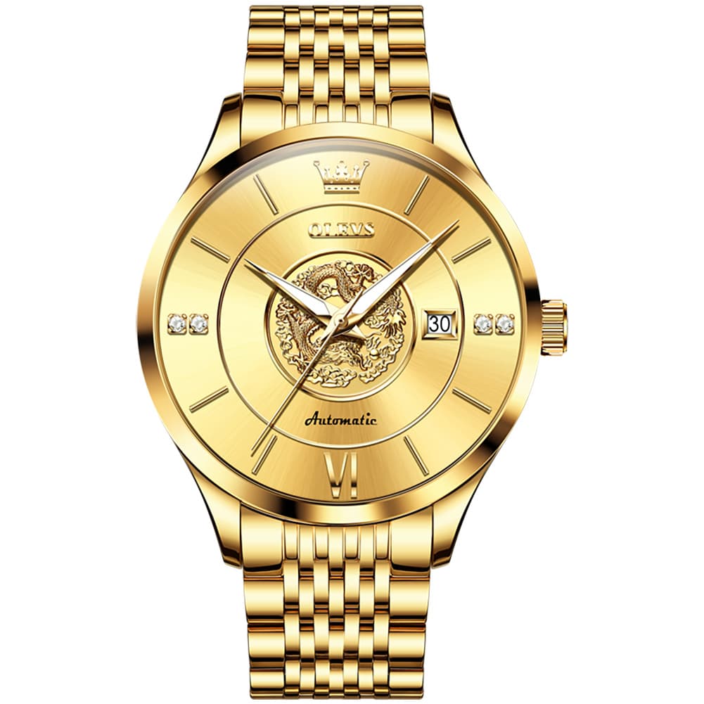 OLEVS 6693 3D Dragon Mechanical Steel Watch for Men