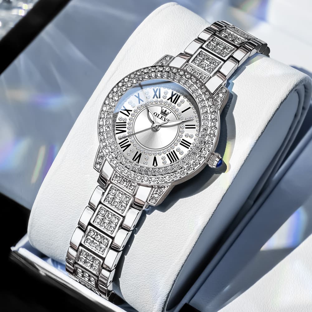 OLEVS 9943 Diamond Paved Dial Luxury Watch for Women
