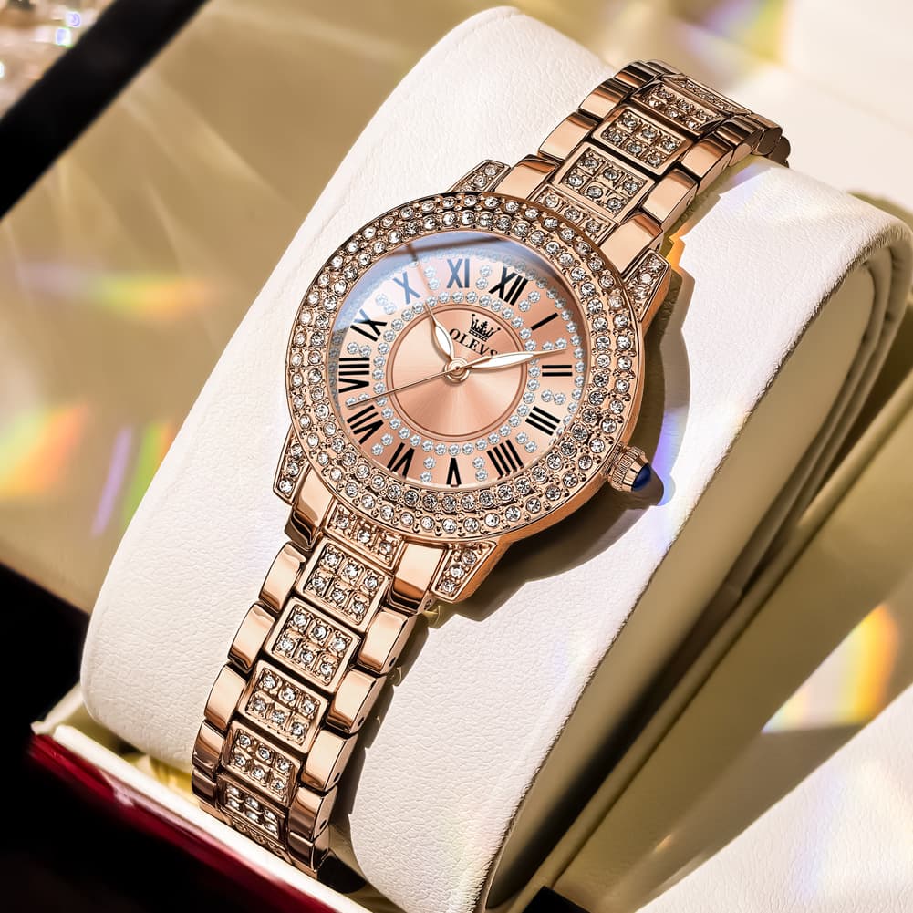 OLEVS 9943 Diamond Paved Dial Luxury Watch for Women