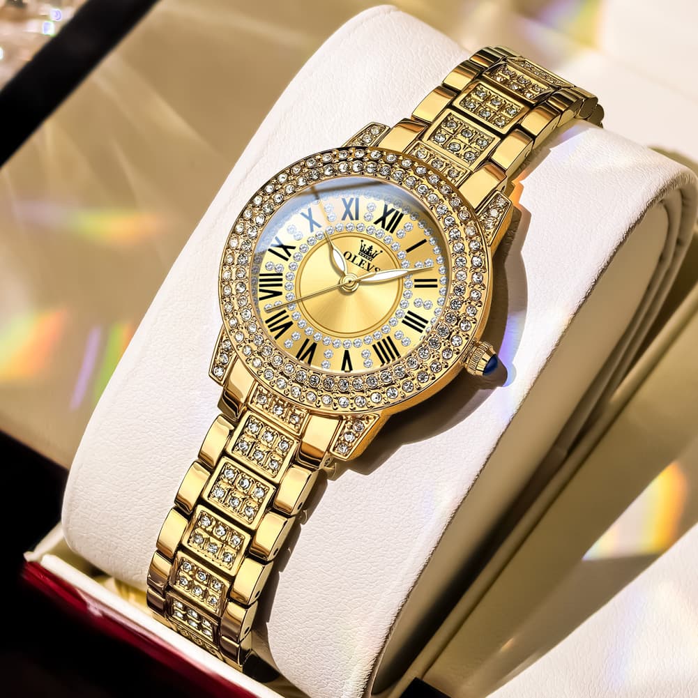 OLEVS 9943 Diamond Paved Dial Luxury Watch for Women