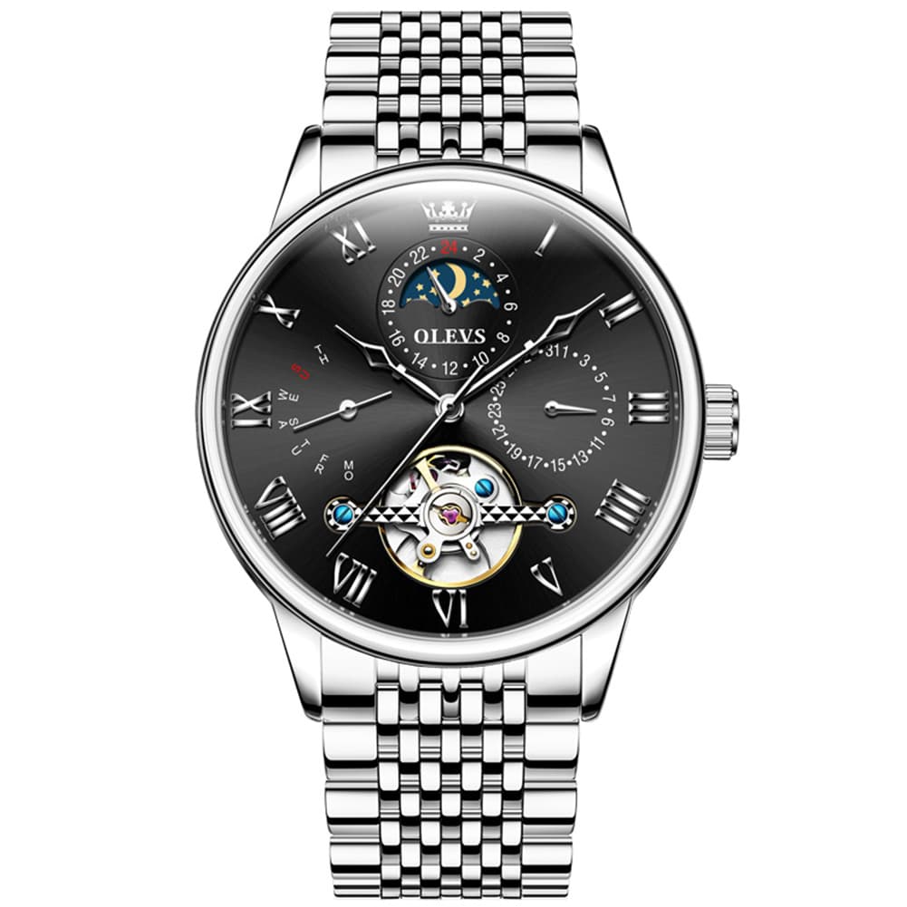 OLEVS 7009 Sun and Moon Skeleton Mechanical Watch for Men