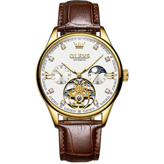 OLEVS 3601 Classic Open Heart Automatic Leather Watch for Men