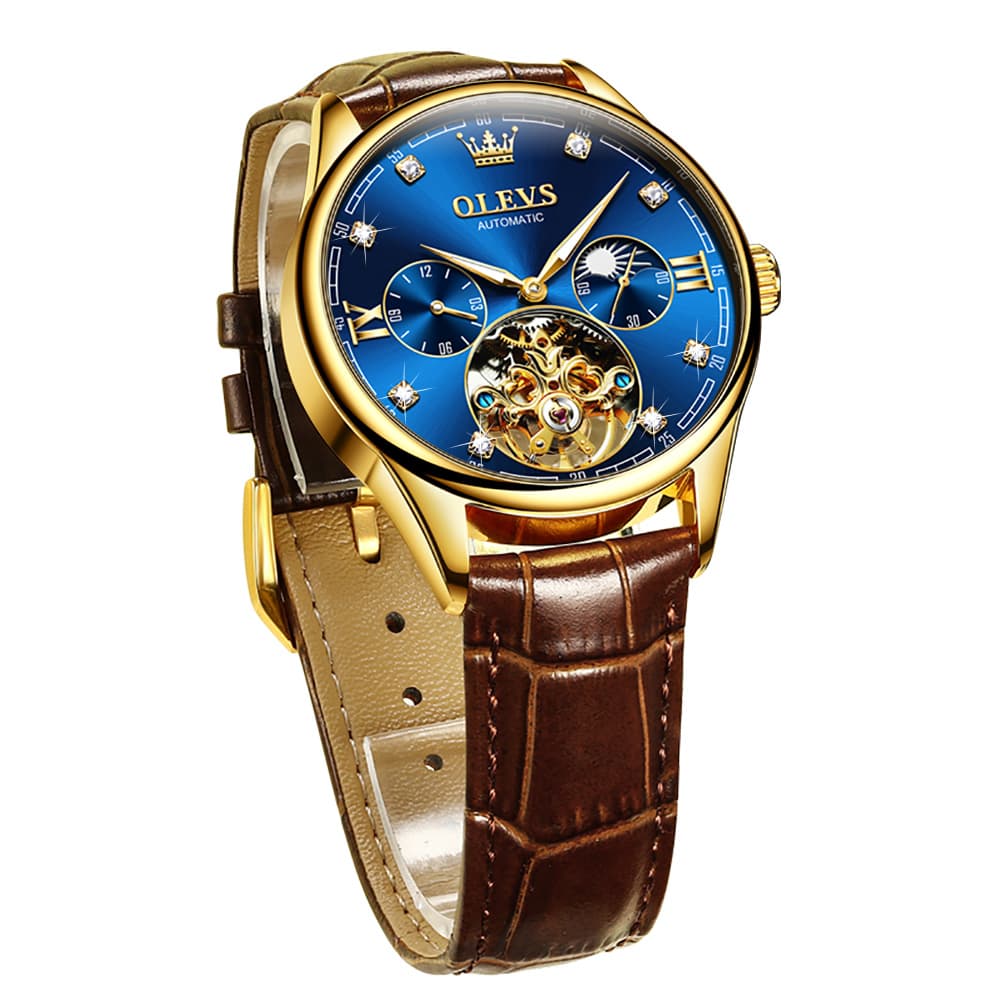 OLEVS 3601 Classic Open Heart Automatic Leather Watch for Men