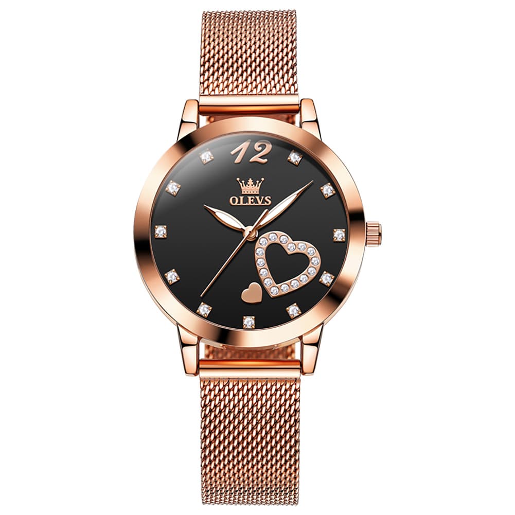 OLEVS 5189 Heart Motif Milanese Mesh Quartz Watch for Women