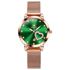 OLEVS 5189 Heart Motif Milanese Mesh Quartz Watch for Women
