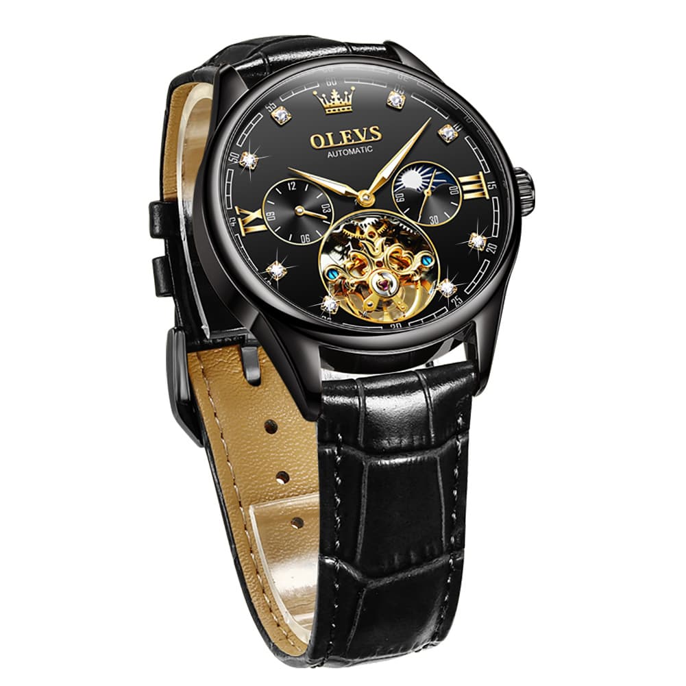 OLEVS 3601 Classic Open Heart Automatic Leather Watch for Men