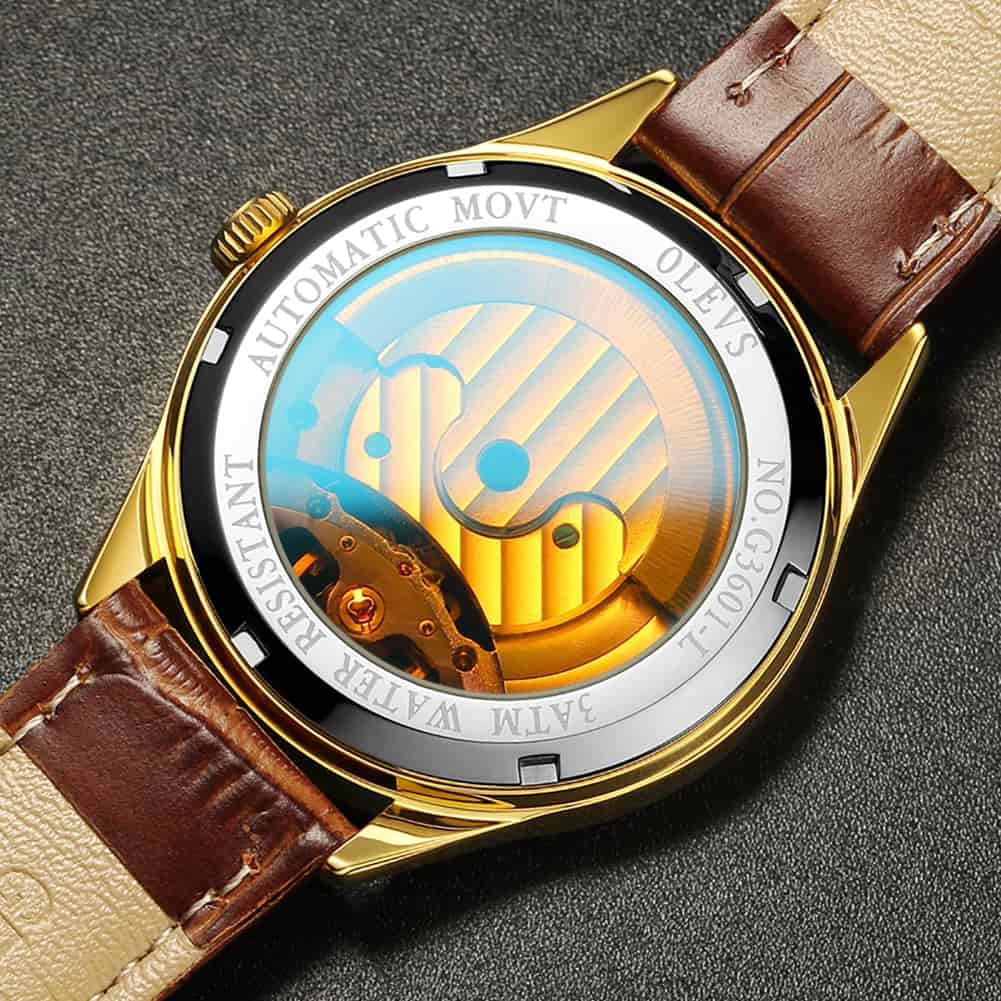 OLEVS 3601 Classic Open Heart Automatic Leather Watch for Men