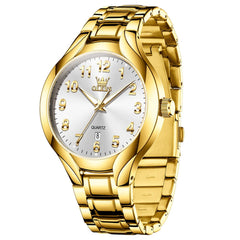 OLEVS 3650 Classic Gold Quartz Watch for Men & Women (His & Hers)
