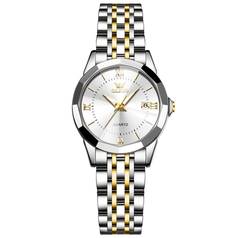 OLEVS 9989 Diamond Cut Glass Couple Dress Watch for Men and Women