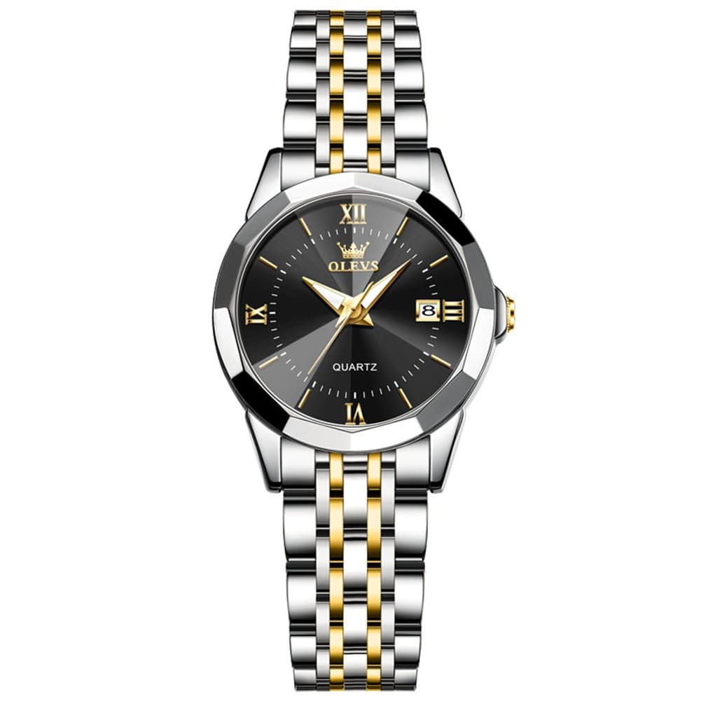 OLEVS 9989 Diamond Cut Glass Couple Dress Watch for Men and Women