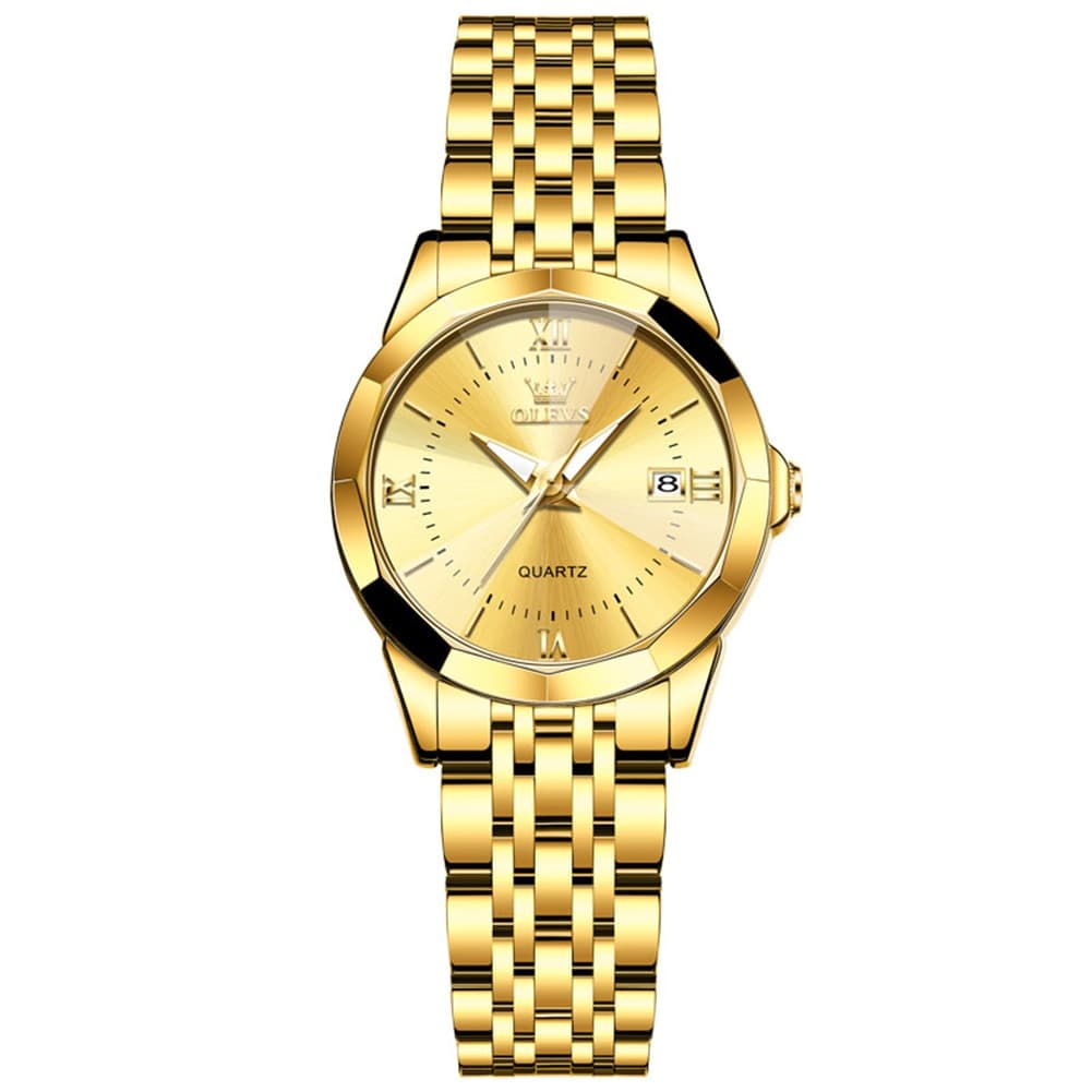 OLEVS 9989 Diamond Cut Glass Couple Dress Watch for Men and Women
