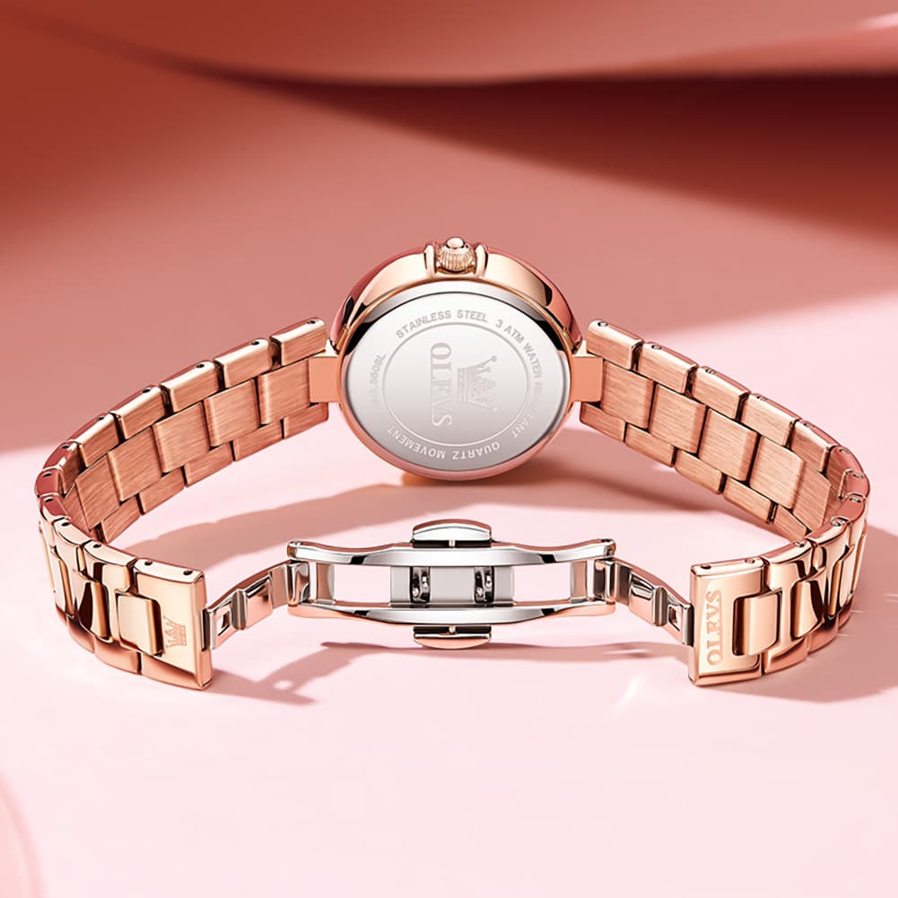 OLEVS Women Roman Numeral Dress Watch Sunray Dial Stainless Steel Date Quartz 5608