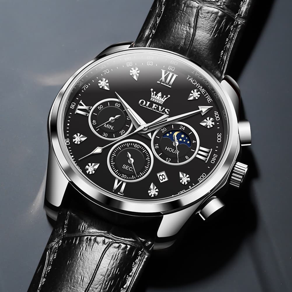 OLEVS 2888 Leather Chronograph Moon Phase Watch for Men