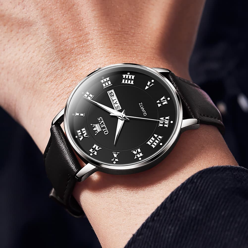 OLEVS 2920 Ultra Light Leather Day Date Quartz Watch for Men