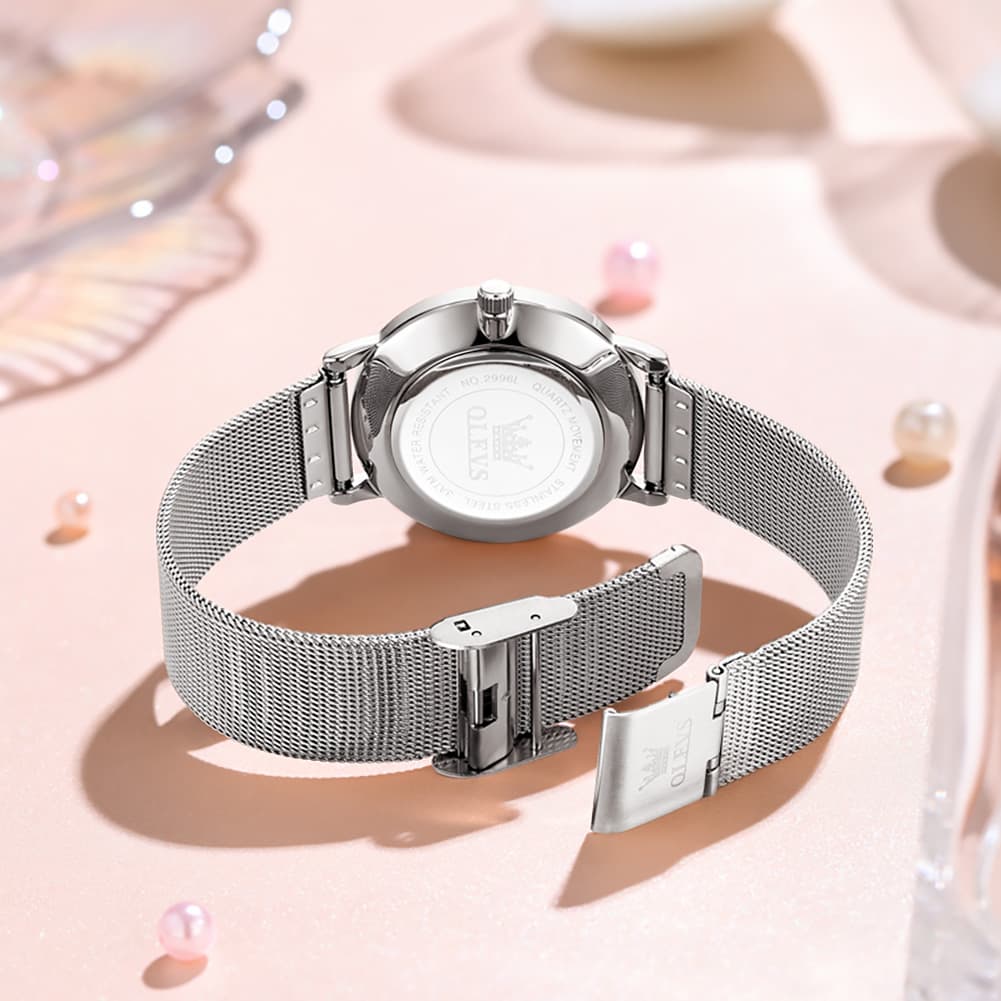 OLEVS 2996N Milanese Steel Minimalist Quartz Watch for Women