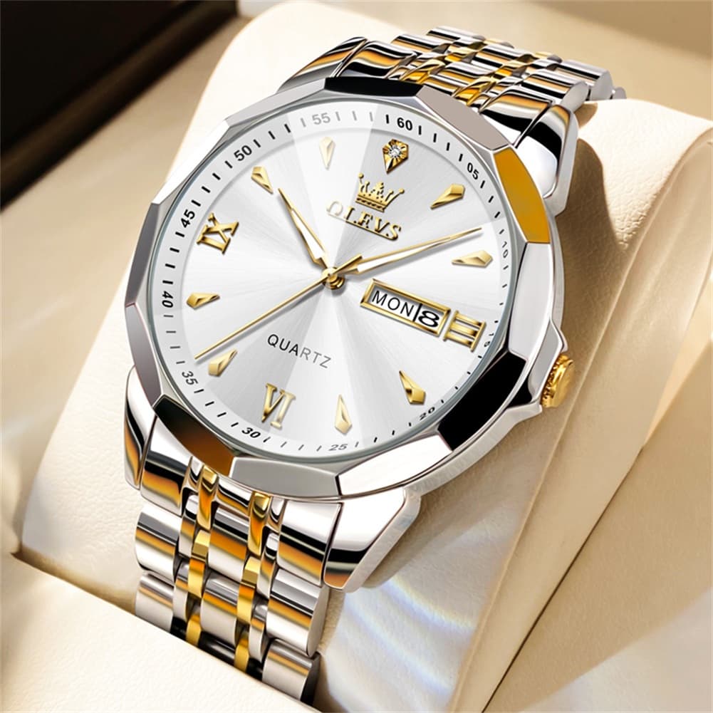 OLEVS 9998 Diamond Cut Glass Couple Dress Watch for Men and Women