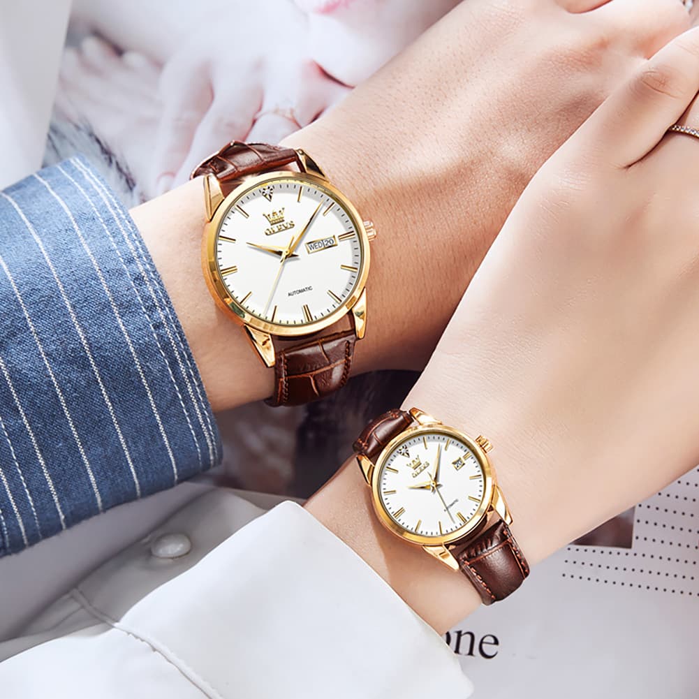 OLEVS 6629 Minimalist Mechanical Couple Watches Set