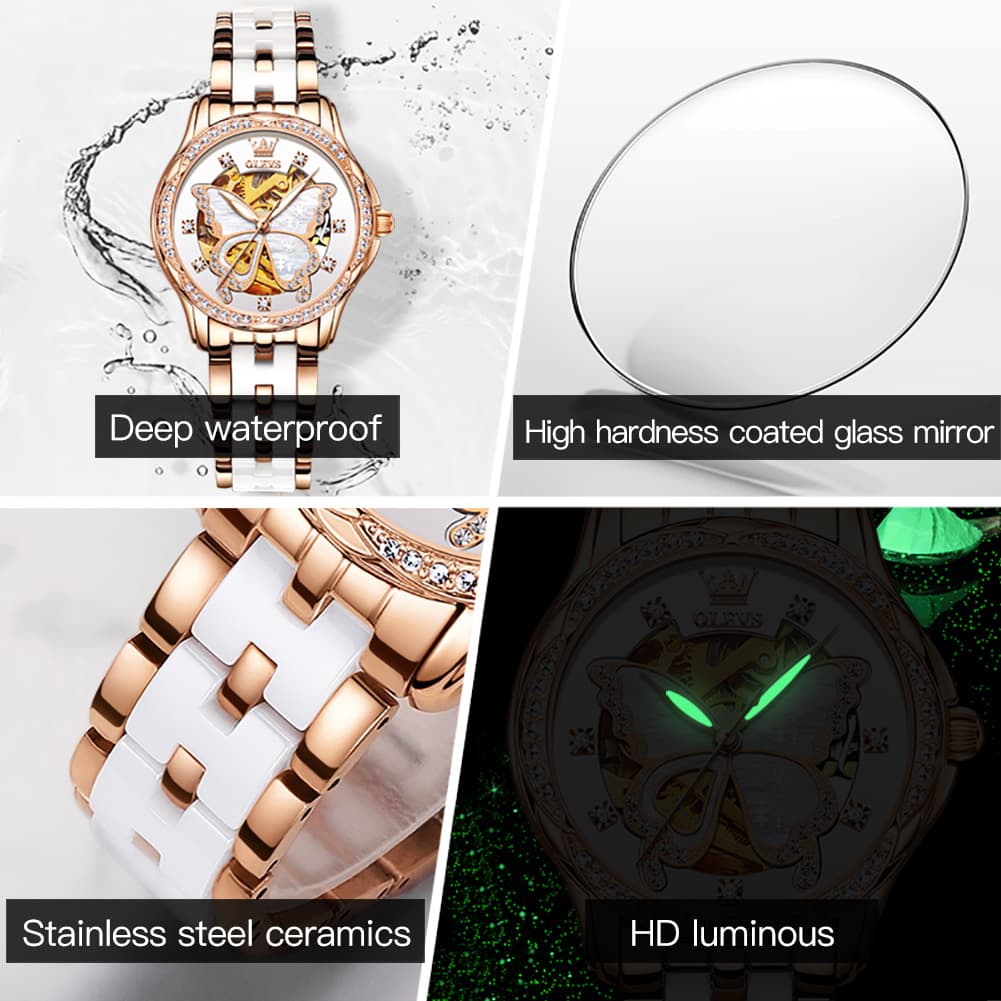 OLEVS 6622 Butterfly Skeleton Mechanical Watch for Women