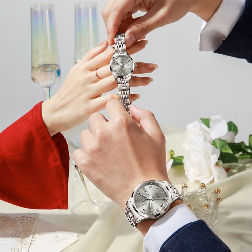 OLEVS 7062 Classic Automatic Couples Watch Set