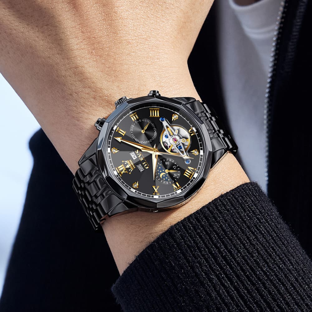 OLEVS 6620 Skeleton Moon Phase Mechanical Watch for Men