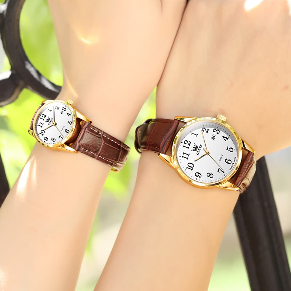 OLEVS Men Classic Leather Dress Watch Arabic Numerals Quartz Date 5566