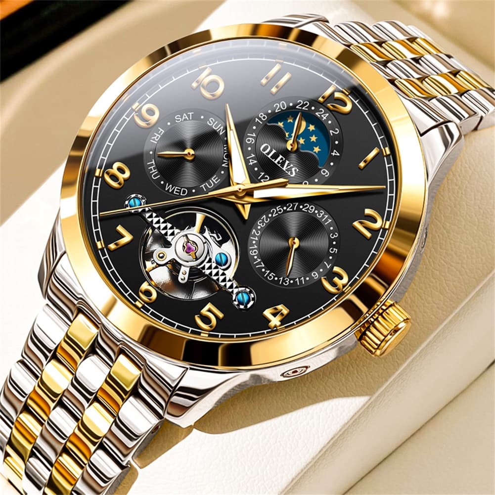 OLEVS 7018 Sun and Moon Skeleton Mechanical Watch for Men