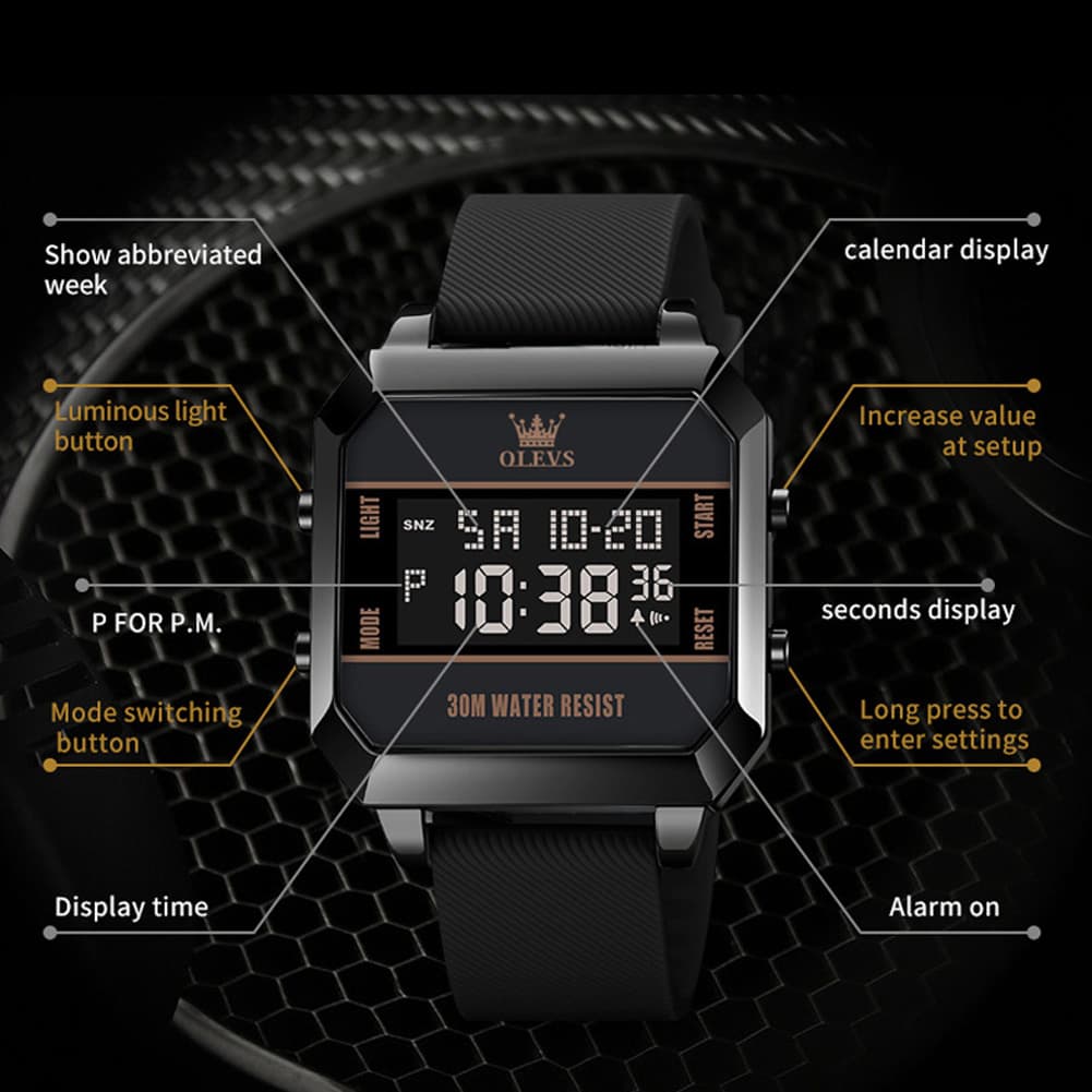 OLEVS 1103 Square Digital Streetwear Sport Watch for Men