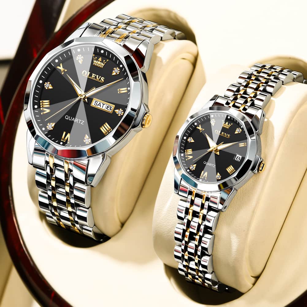 OLEVS 9931 Diamond Stainless Steel Couple Watch Set