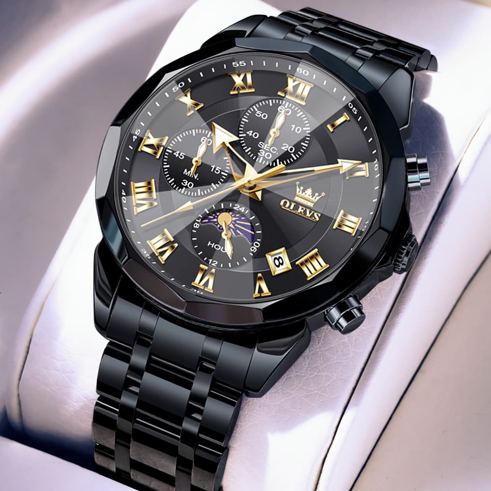OLEVS 3675 Quartz 3D Rhombic Roman Chronograph Watch For Men